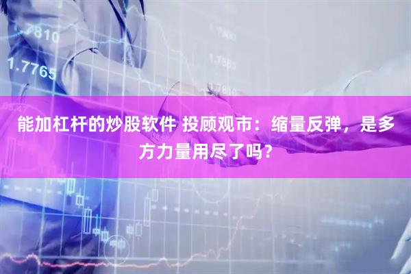 能加杠杆的炒股软件 投顾观市：缩量反弹，是多方力量用尽了吗？